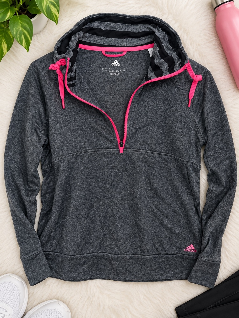 Adidas ClimaWarm Women’s XL Gray Pink Quarter Zip Hooded Pullover